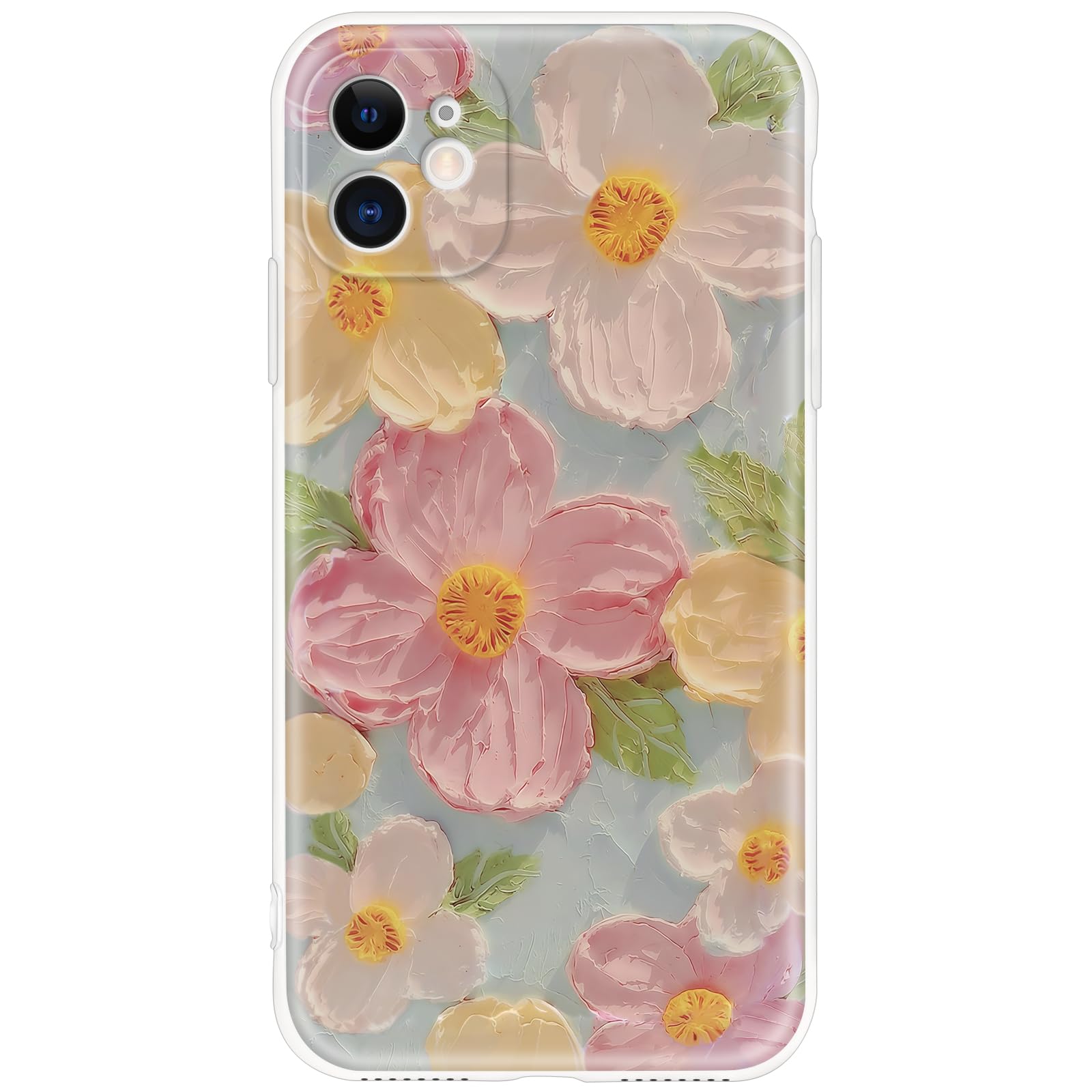 Cute Case for iPhone 11, Colorful Retro Oil Painting Printed Flowers Case, Aesthetic Floral Pattern Soft TPU Shockproof Protective Cover for Girls Women