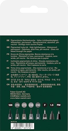 Miniatura 5 de Faber-Castell Pitt Artist Pen, Black & Grey, B, F, 1.5, FM, 167171 Ink Pen, Pack of 8