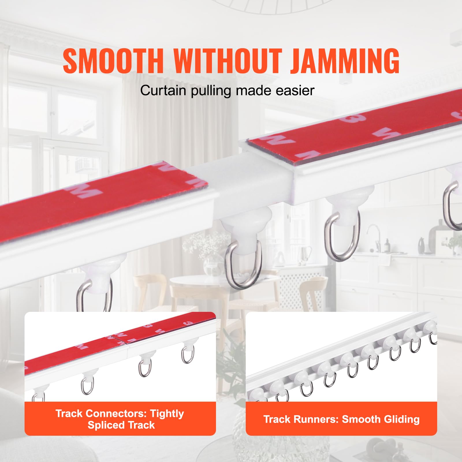 VEVOR Binario per Tende da Soffitto 3 m, Autoadesivo Sistema di Binari Scorrevoli per Tende Soffitto Senza Foratura, Binario Divisorie per Stanze, con ganci e ferramenta, per Soffitto Soggiorno Bianco