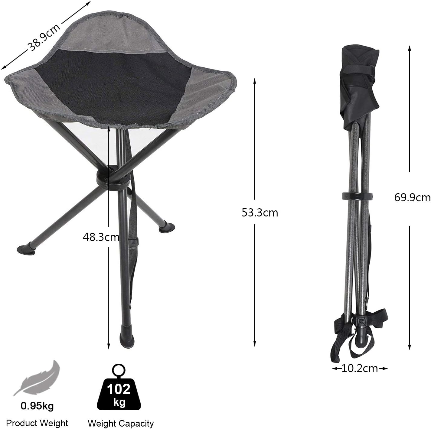 A man walking with a backpack, with the folded EVER ADVANCED camping stool strapped to the side of his backpack, demonstrating its ultra-portable design.