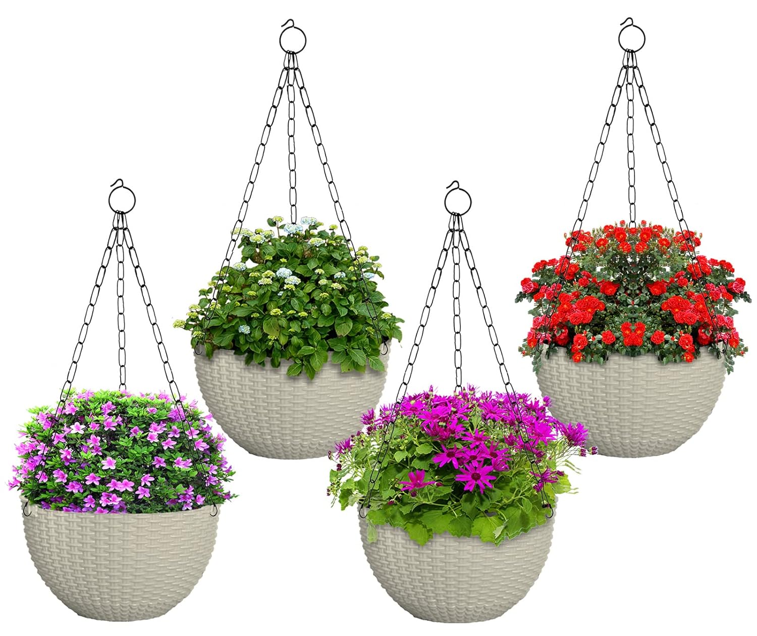 Kuber Industries Plastic Hanging Flower Pot for Balcony & Railing Set of 4 (White)20x20x59 cm
