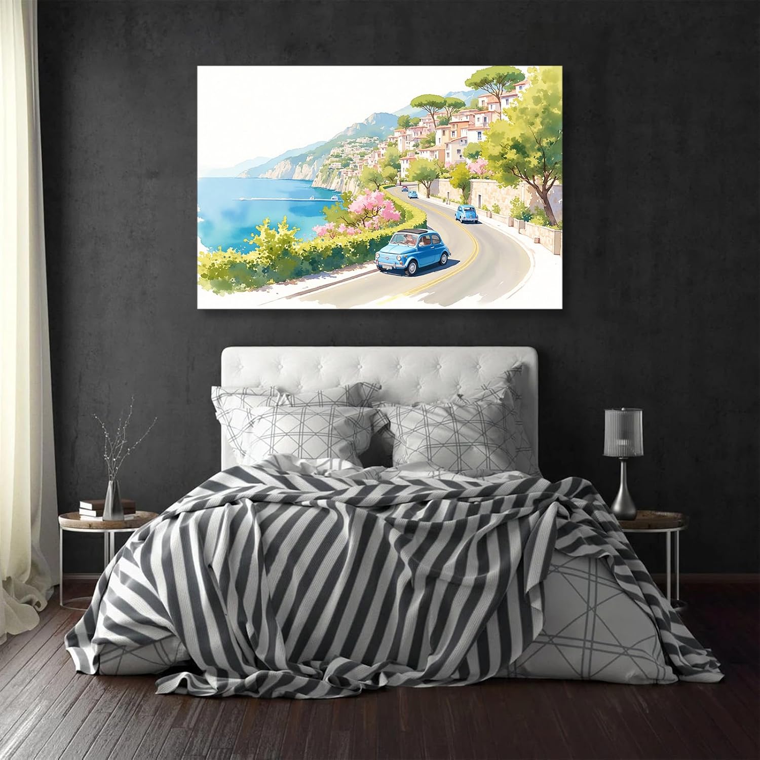 Retro Italian Coastal Wall Art Amalfi Coast Lemon Garden Canvas Posters Vintage Mediterranean Travel Inspired Decor Colorful Landscape Painting For Kitchen Living Room