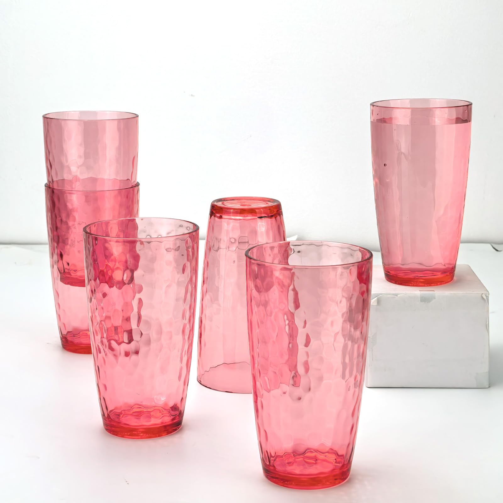 Yalin 20 Ounce Acrylic Drinking Glasses, Reusable Plastic Tumbler, Stackable, BPA-Free, Shatter Proof, Dishwasher Safe, Set of 6 Cups (Red)