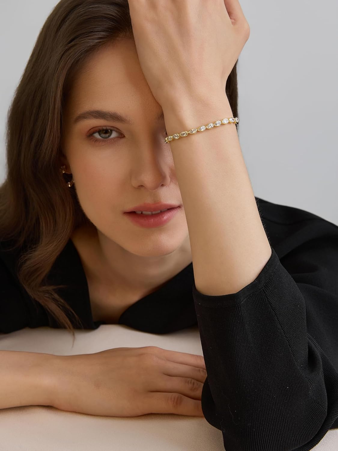 14K Gold Tennis Bracelets for Women - Bezel CZ Bracelet For Women - Simulated Diamonds Princess, Round,Marquise, Pear, Emerald Cut Stones, Valentines Day Wedding Jewelry for Brides