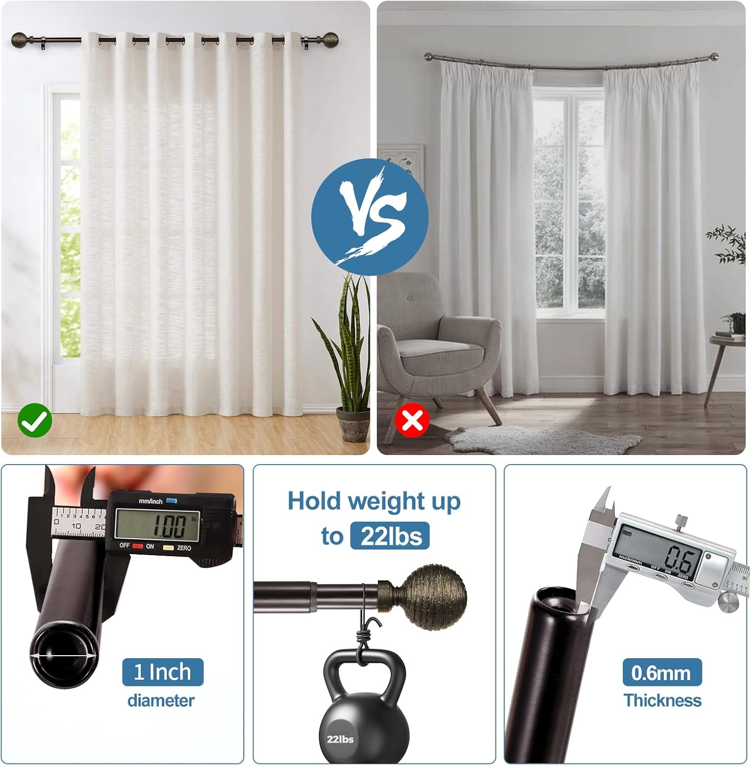 Urbanest 1-inch Diameter Favo Adjustable Single Drapery Curtain Rod, 48-inch to 84-inch, Bronze with Gold