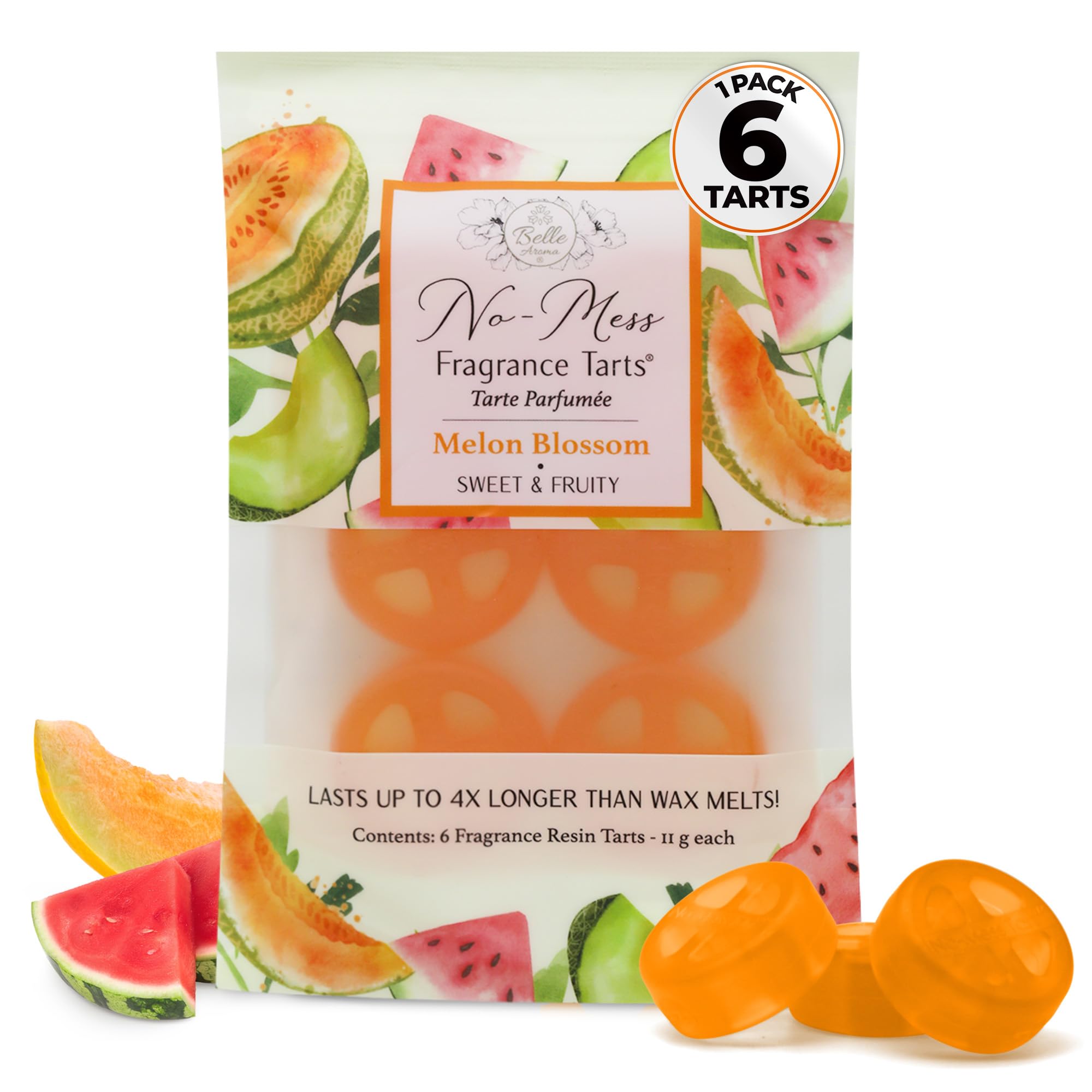 Belle Aroma No-Mess Fragrance Tarts for Wax Warmers – Solid Fragrance Alternative to Wax Melts (Designed Not to Melt), Heat-Activated Home Scent, Long-Lasting Aroma Pieces, 6 Mini 1 Pack Melon Blossom