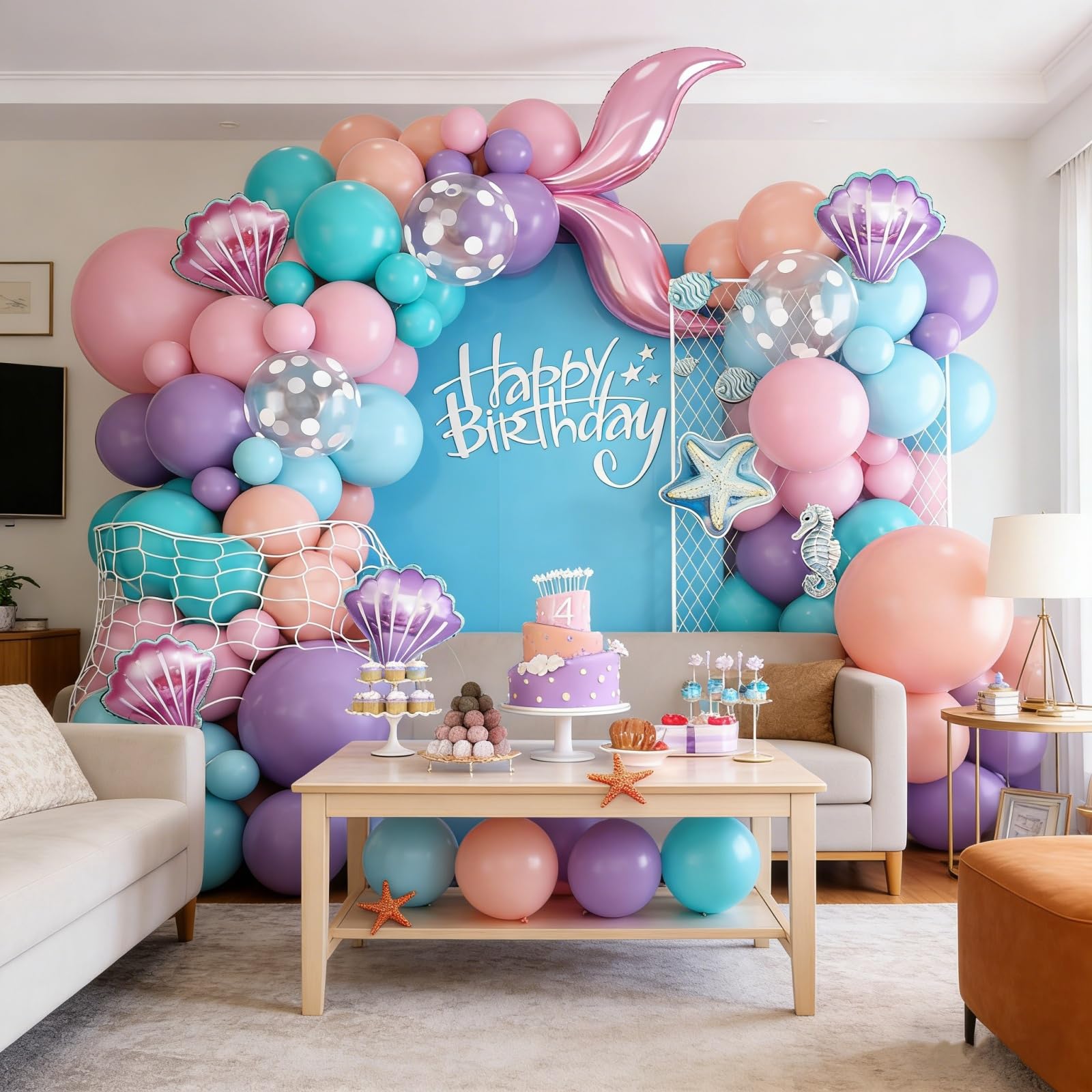 127PCS Mermaid Birthday Decorations Mermaid Balloon Arch Kit Under the Sea Balloon Garland Kit Blue Balloons Purple Balloons for Under the Sea Party Decorations — view 6