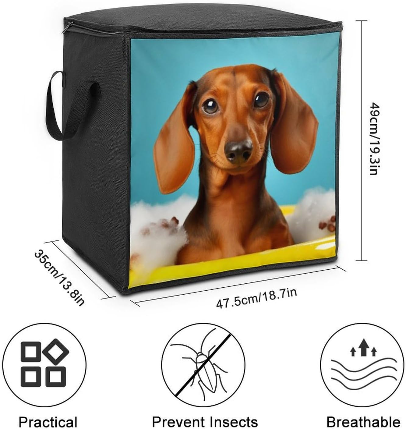 Quilt Storage Bag,Dachshund Dog Printed Large Foldable Storage Container Portable Travel Storage Bag for Blankets, Quilts, Clothes, Comforter, Bedding And Pillows