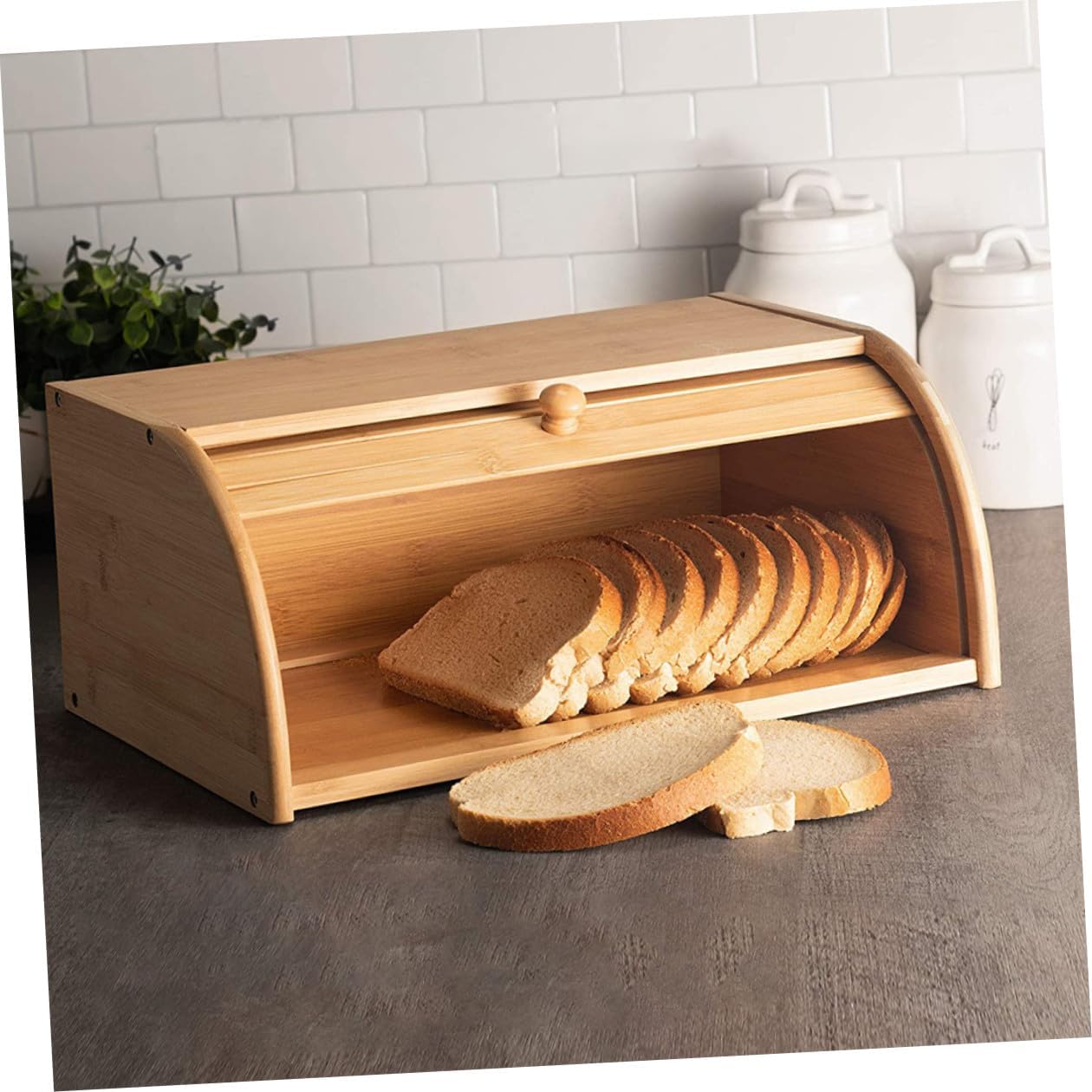 ARTIBETTER Bread Box Lid, Kitchen Counter Wooden Bread Storage Basket, Covered Food Storage Organizer for Home Bakery and Fruit