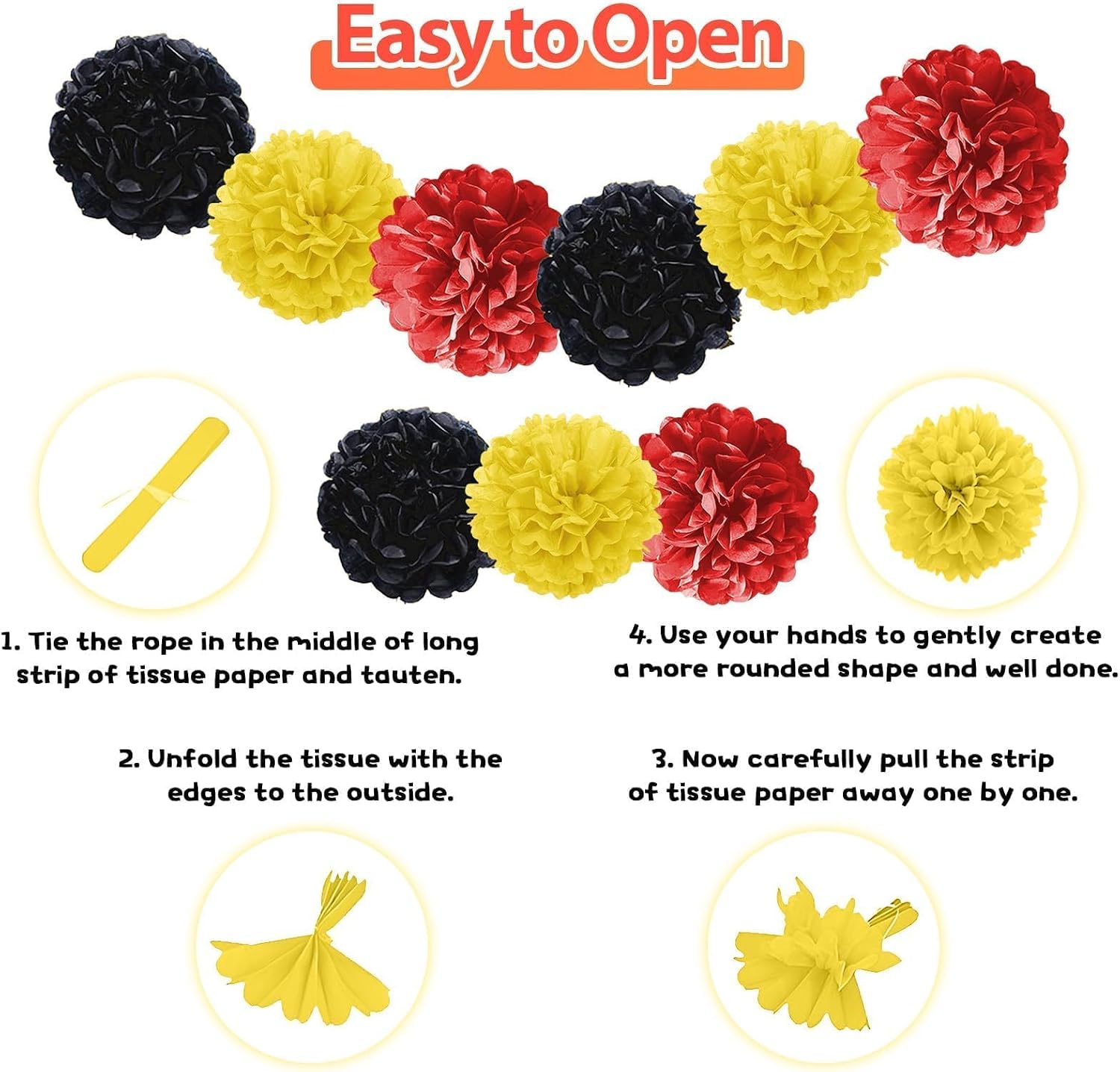 Red Black Yellow Party Supplies,Include Balloons Happy Birthday Banner Fringe Curtain Tissue Paper Pompoms Garland