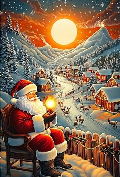 Zhenqing Christmas Magic Snow Night Printed Cross Stitch Kit - 11CT 28x38cm with Santa Scene, Threads & Needle for Beginners70262