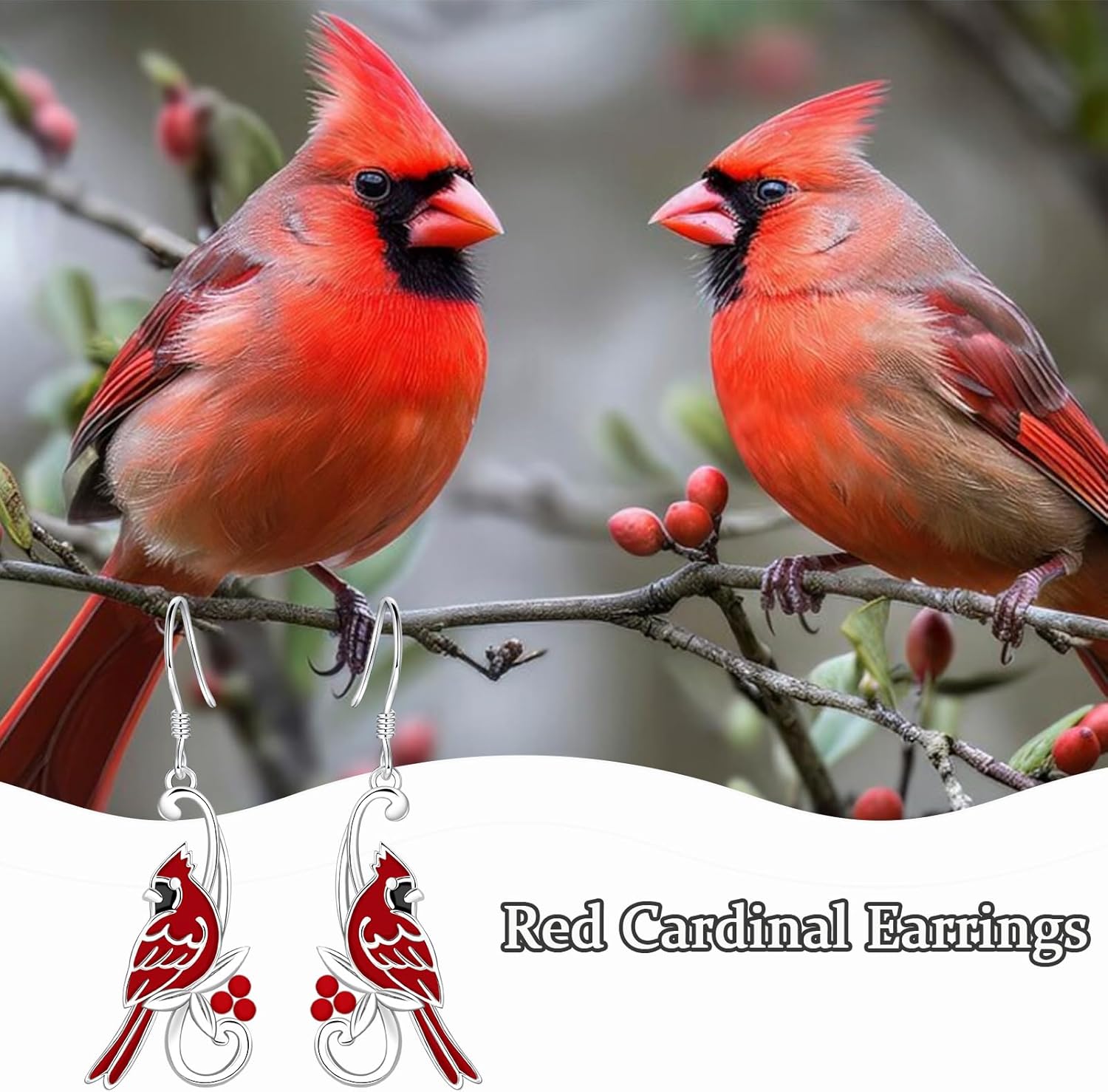 Red Cardinal Earrings for Women -Silver Cardinal Bird Dangle Earrings Cardinals Jewelry Remembrance Gifts