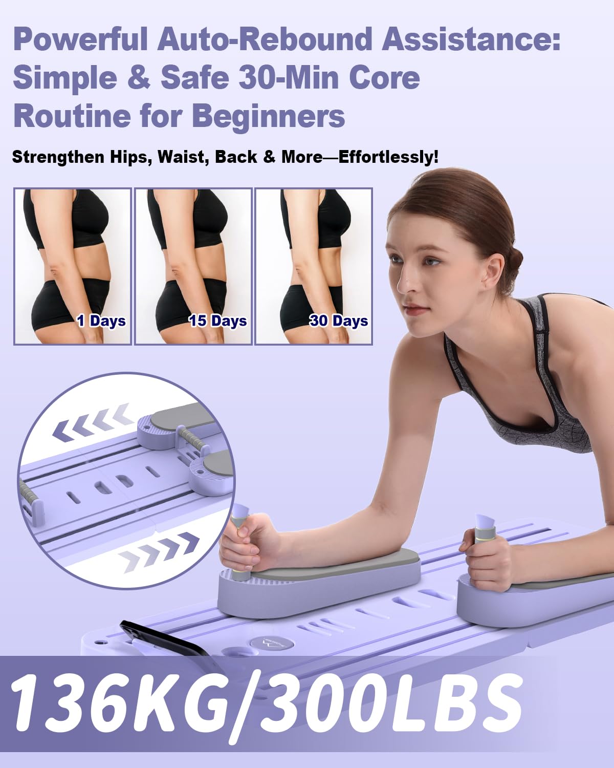Pilates Board (inkl. 5er-Set Widerstandsbänder) – Multifunktioneller Pilates Reformer für Kern- und Bauchmuskeltraining, Premium Pilates Gerät für die Frauen-Hausfitness