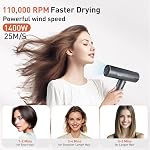 TANSHINE Professional Blow Dryer with LED lights,Ionic Hair Dryer,110000RPM High-Speed Ion Hair Dryer for Fast Drying,1600W Hairdryer with Magnetic Nozzle,Compact Hair Blower for Salon Travel,Grey