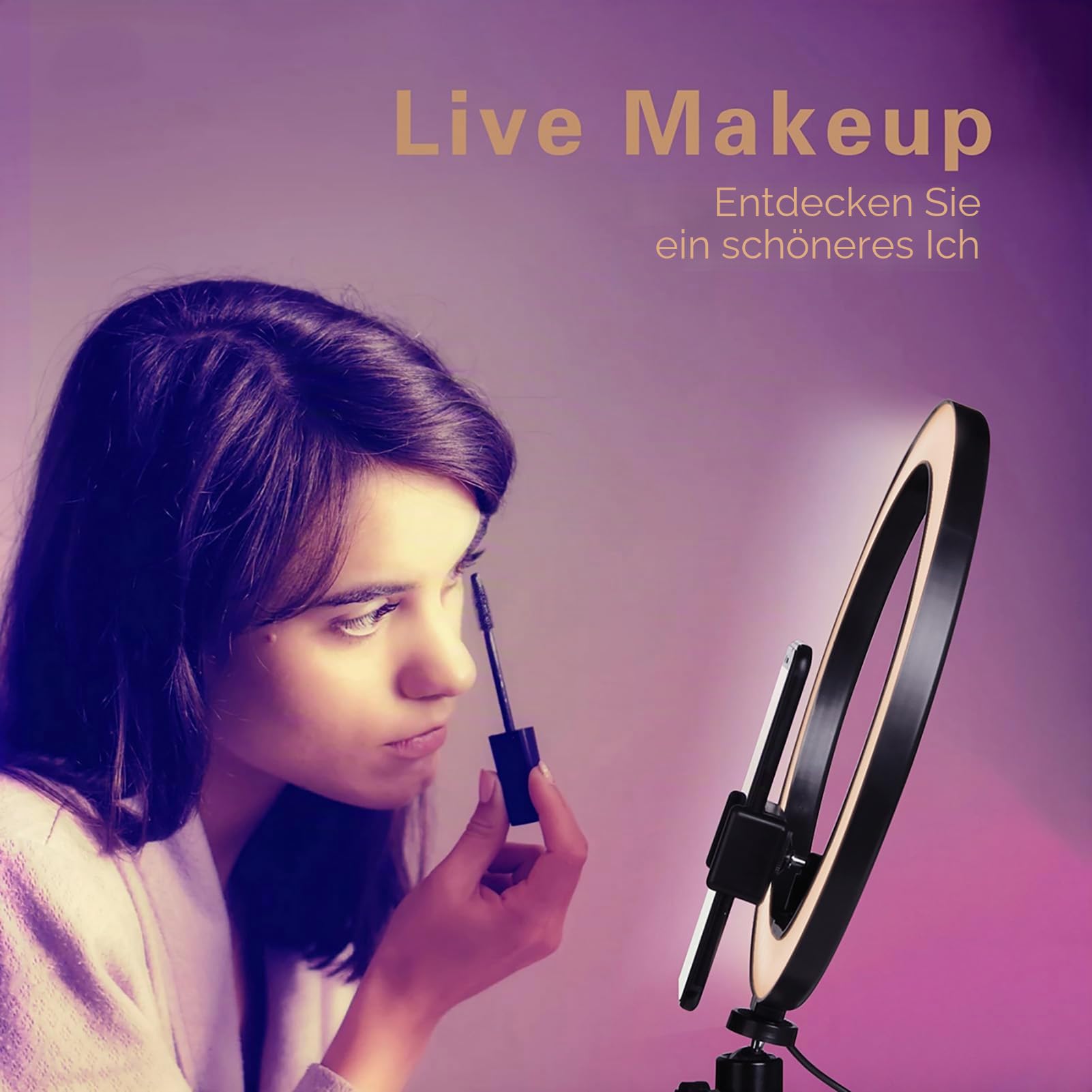 AIXPI LED-Ringlicht 10 mit Stativ und Telefonhalter für Live-Streaming und YouTube-Videos, dimmbares Schreibtisch-Make-up-Ringlicht für Fotografie, Aufnahmen mit 3 Lichtmodi und 10 Helligkeitsstufen