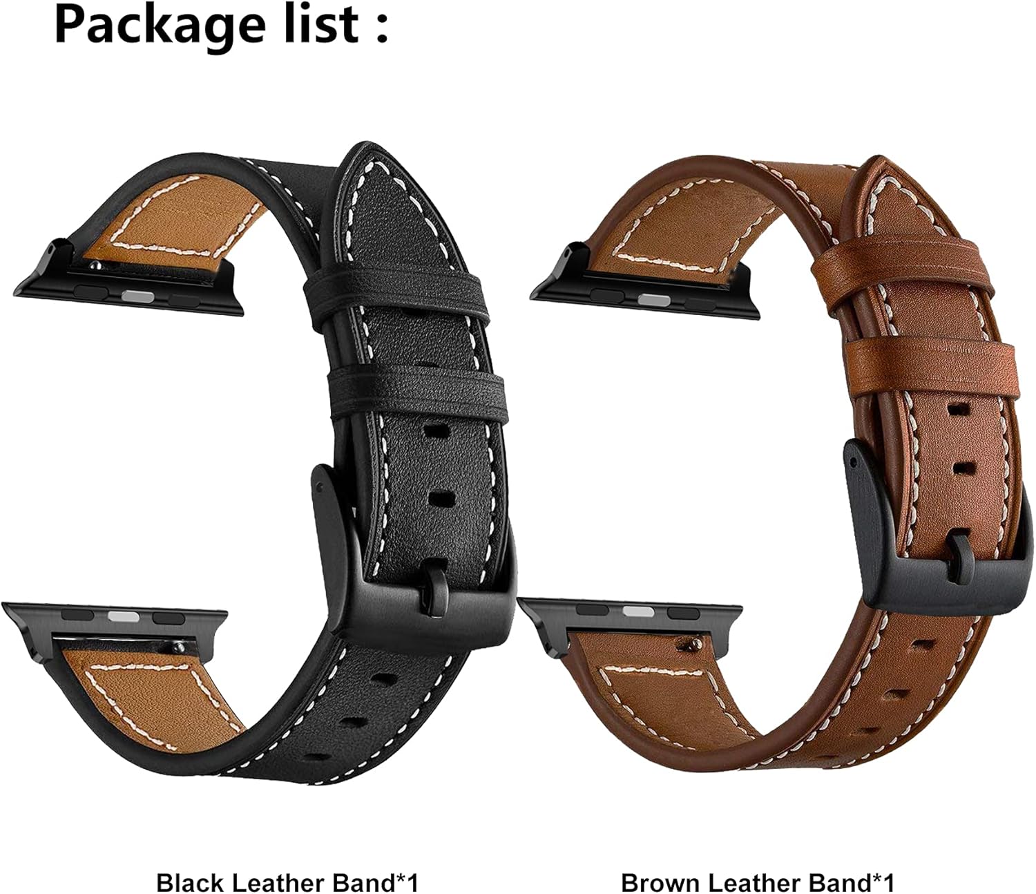 LDFAS Compatible for Apple Watch Series 11 Band 46mm, Leather Watch Strap Compatible for Apple Watch Ultra 3/2 49mm, Apple Watch Series 10 45mm Band,Brown+Black (2 Pack) - Image 4