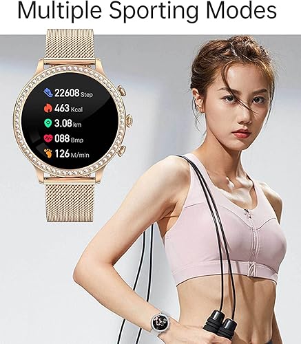 Miniatura 2 de Reloj inteligente para mujer, con Bluetooth, llamada, para mujer, 1.32 pulgadas, diamante, más de 100 marcas, rastreador de sueño para teléfonos