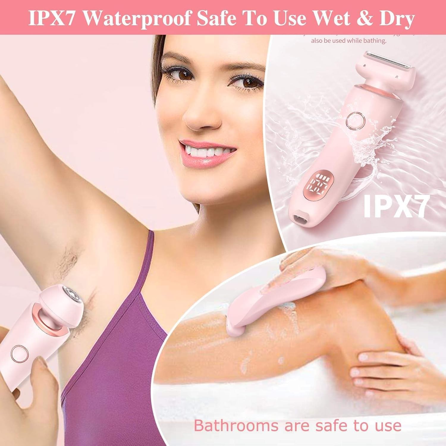 Women's Electric Shaver,3 in 1 Wet & Dry Waterproof Electric Razors for Women,Rechargeable Women's Body Shaver Bikini Trimmer,for Leg Arm Underarm Bikini Area (Pink)
