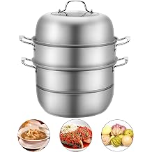 3-Tier Stainless Steel Steamer Pot,11.81 Multi-Layer Boiler Pot with Handles on Both Sides, Free Combination Cookware Pot with Tempered Glass Lid,Work with Gas, Induction, Grill Stove Top