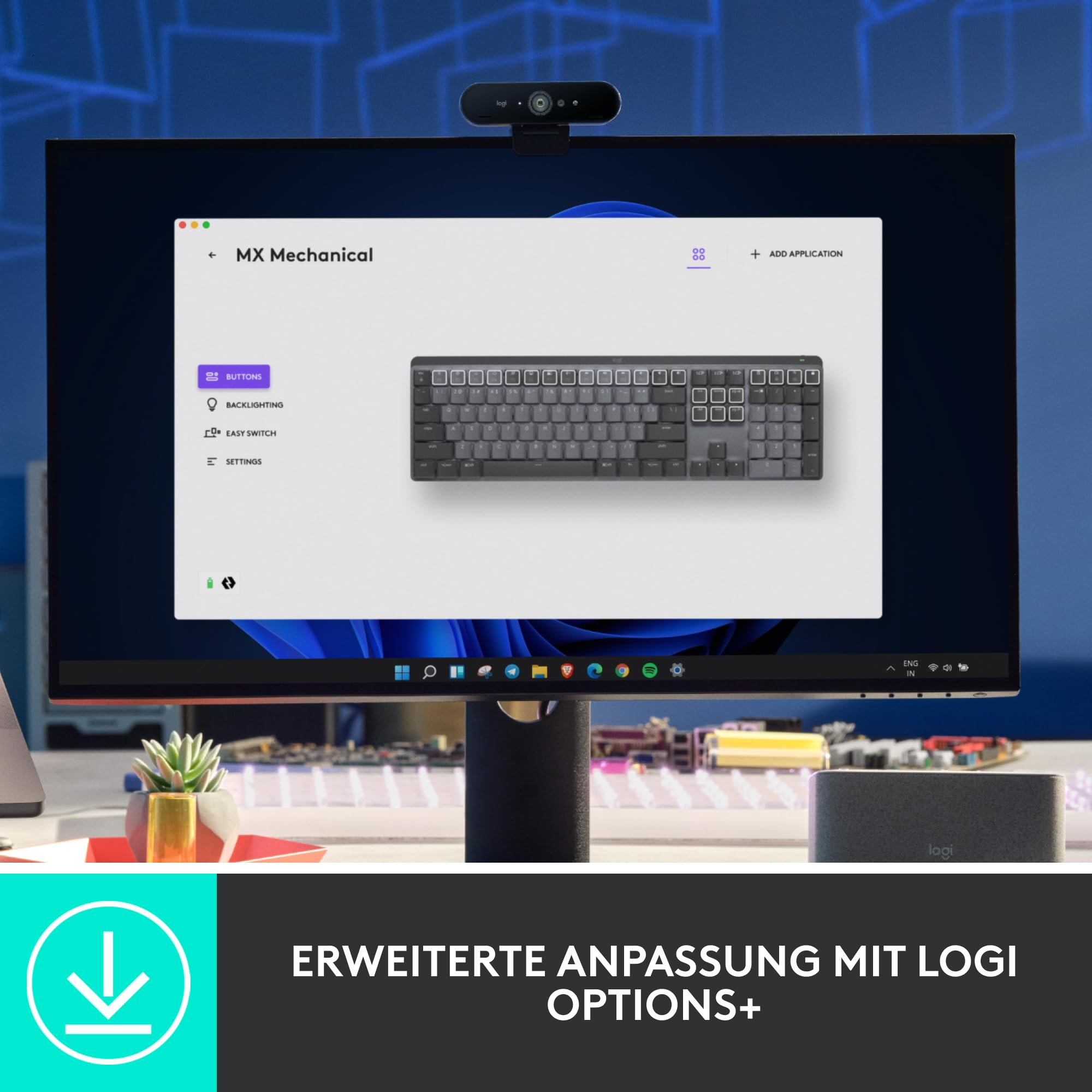 Logitech MX Mechanische kabellose beleuchtete Performance-Tastatur, Taktile leise Tasten, Hintergrundbeleuchtung, Bluetooth, USB-C, macOS, Windows, Linux, iOS, Android, Metall, Deutsches QWERTZ - Grau