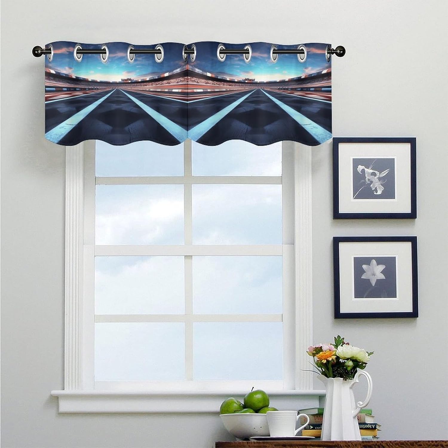 Race Track 2 Pack Valance Curtains Window Treatments. Adjustable Curtain with Rod Pocket.Cafe Curtains is Half Curtains for Privacy Decorative 52x18.1 Inch.
