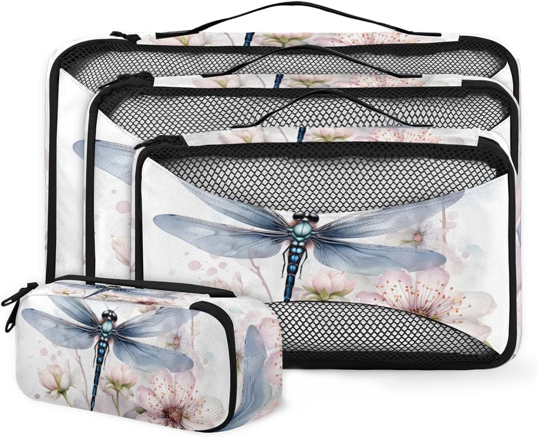 Flowers Dragonfly 4 Set Packing Cubes Packing Cubes for Women Lightweight Travel Essential Bag Clothes Carry on Suitcase Bags for Accessories Essentials