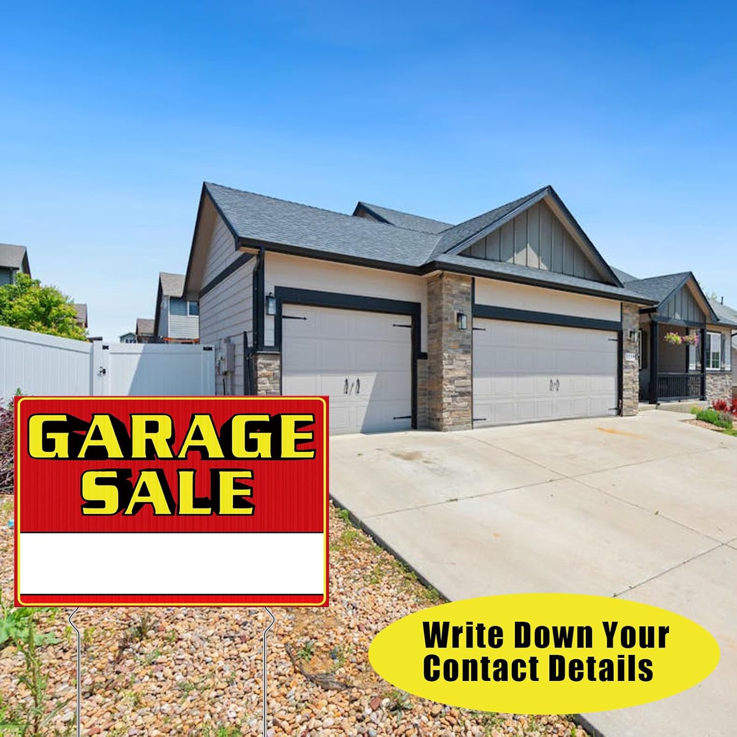 Garage Sale Signs with Stakes, Double Sided 5 Pack 17 x 13 Inch Yard Sale Signs, Waterproof Corrugated Plastic Sale Signs Kit with 10 Metal Stakes, Arrow Stickers and Marker for Outdoor Garage Sale