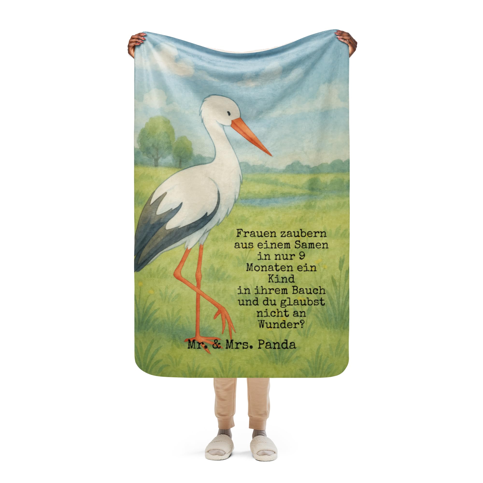 Mr. & Mrs. Panda Decke Storch Design 100 x 150 cm - Geschenk, Gute Laune, Winterdecke, Geburt, Störche, Tagesdecke, Schwangerschaft, Heimdecke, Schwanger, Baby, Wärmedecke, Mütter, Kuscheldecke