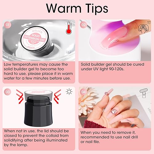 Miniatura 7 de Gellen Constructor de gel rosa claro para uñas de color, gel antiadherente para tallado 3D para arte de uñas, extensión de uñas LED U V Buildergel