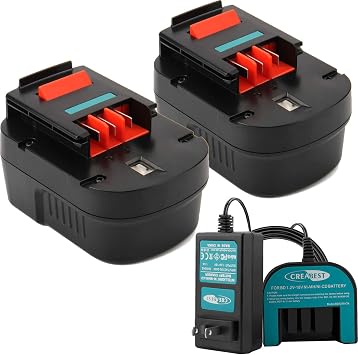 CREABEST 2Packs 12V 3500mAh Ni-MH Replacement Battery Compatible with Black and Decker 12v Battery FS120B FSB12 HPB12 FS120B FS120BX A12 A12-XJ A12EX A1712 Include One 1.2V-18V Ni-MH/Ni-CD Charger