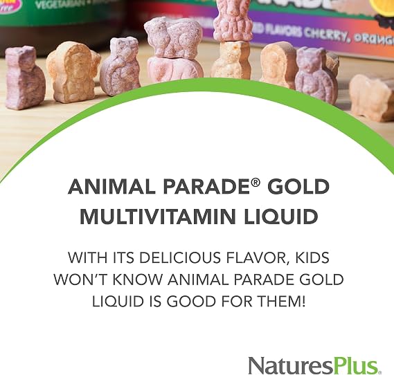 NaturesPlus Animal Parade Source of Life Gold Children's Liquid Multivitamin, 30 OZ - Natural Tropical Berry Flavor - Immune Support Supplement - Organic Whole Foods, Gluten-Free, Vegan - 60 Servings
