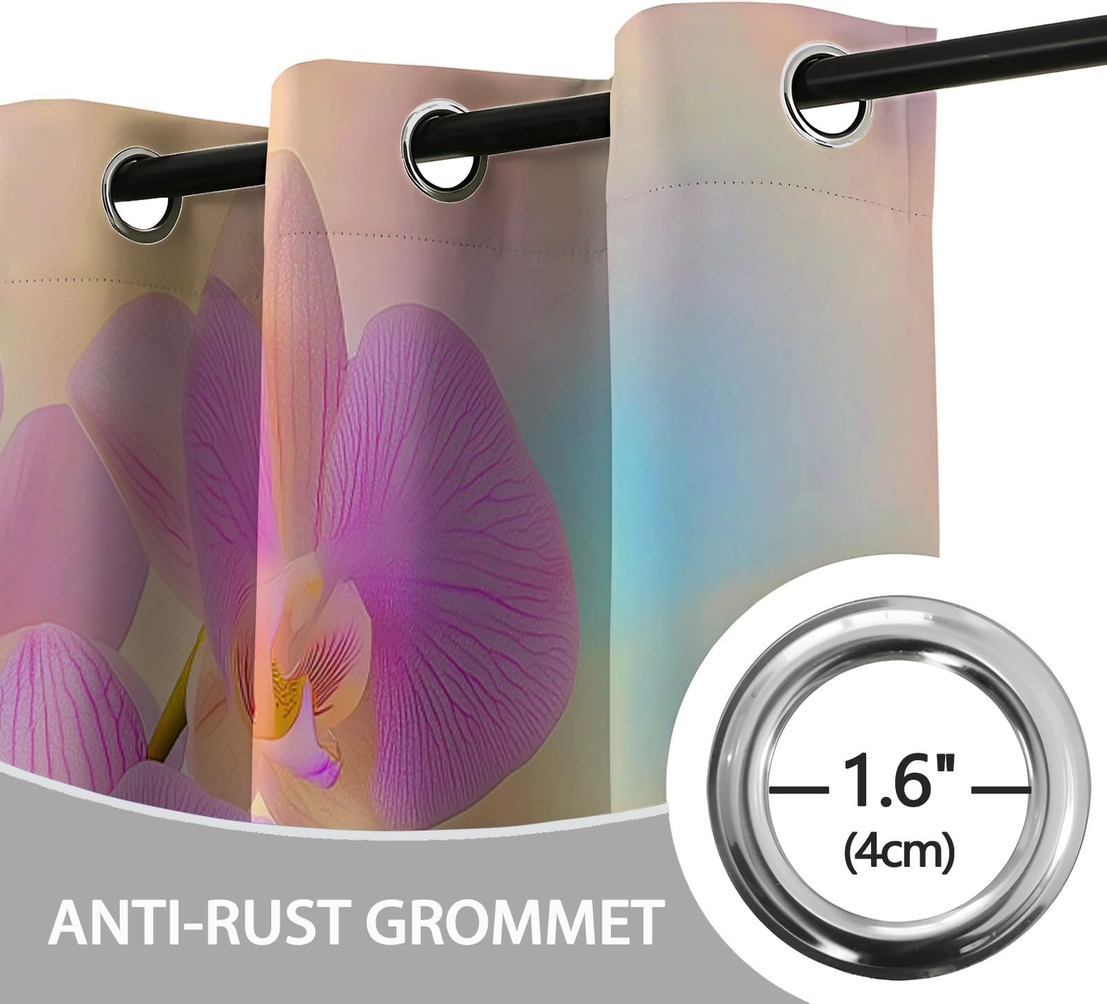 2 panele Zasłony zaciemniające 110 x 215 cm, wymarzona orchidea z nadrukiem z oczkami dla dziewczynek i chłopców, wystrój salonu, miękka i odporna na zmarszczki, różowa