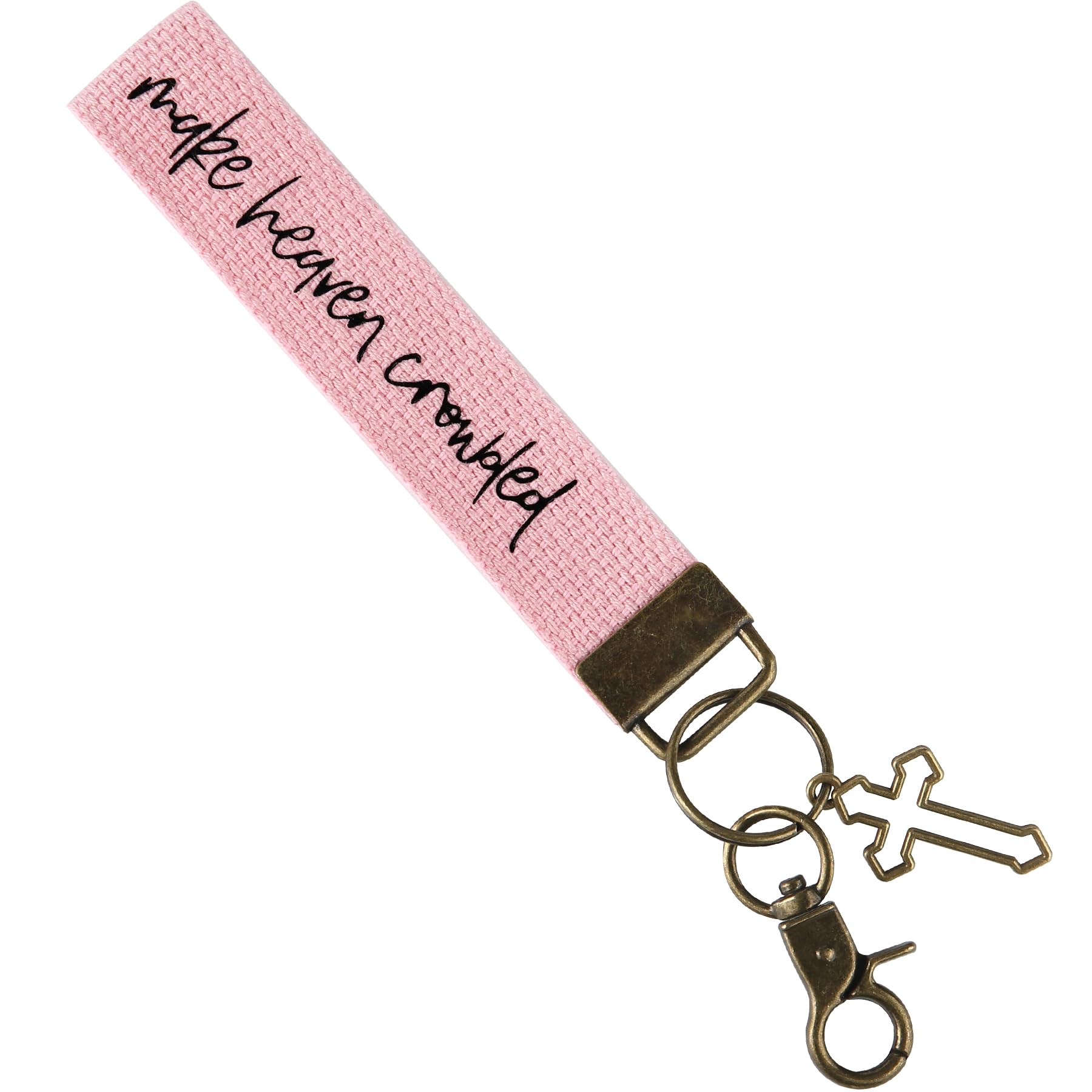 SANDOO Make Heaven Crowded Christian Keychain - Jesus Protection Cross Keychain with Cute Cotton Wristlet