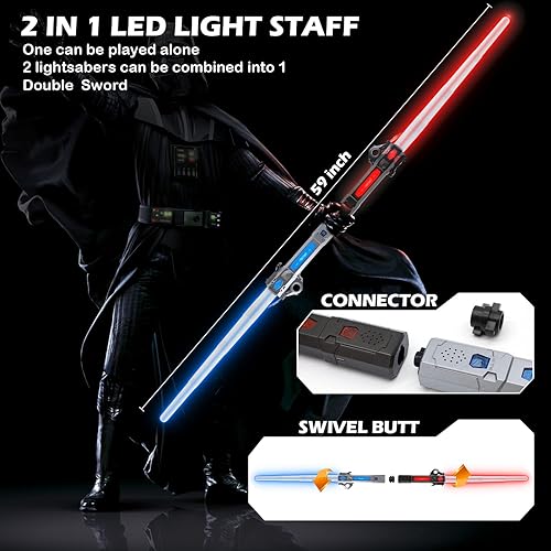 Miniatura 3 de Sable de luz para niños, espada de doble luz RGB 7 colores intercambiables con 3 modos de sonido FX, juego de espadas de luz expandible para
