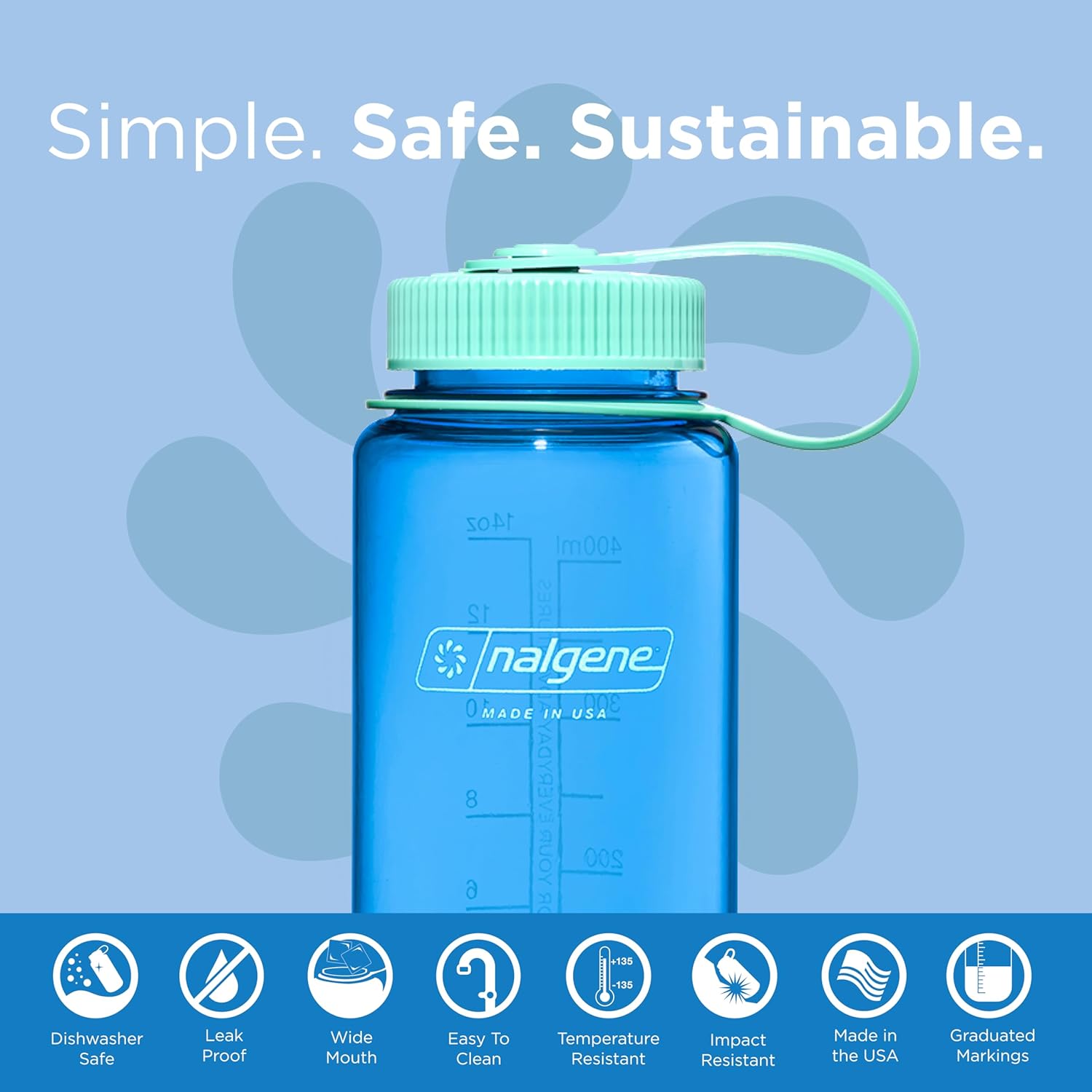 Nalgene Water Bottle - Lightweight Sustain Tritan BPA-Free Shatterproof Bottle for Backpacking, Hiking, Gym, 16 OZ, Wide Mouth, Cornflower Blue - Image 2