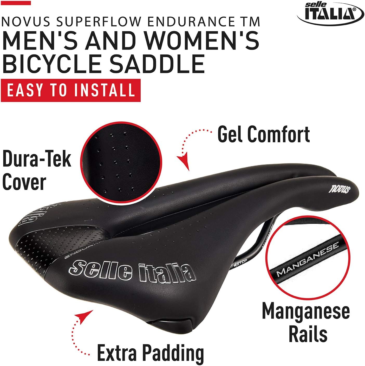 Selle Italia, Novus Superflow Endurance TM, MTB and Road Bike Saddle - for Men and Women, Black : Sports & Outdoors