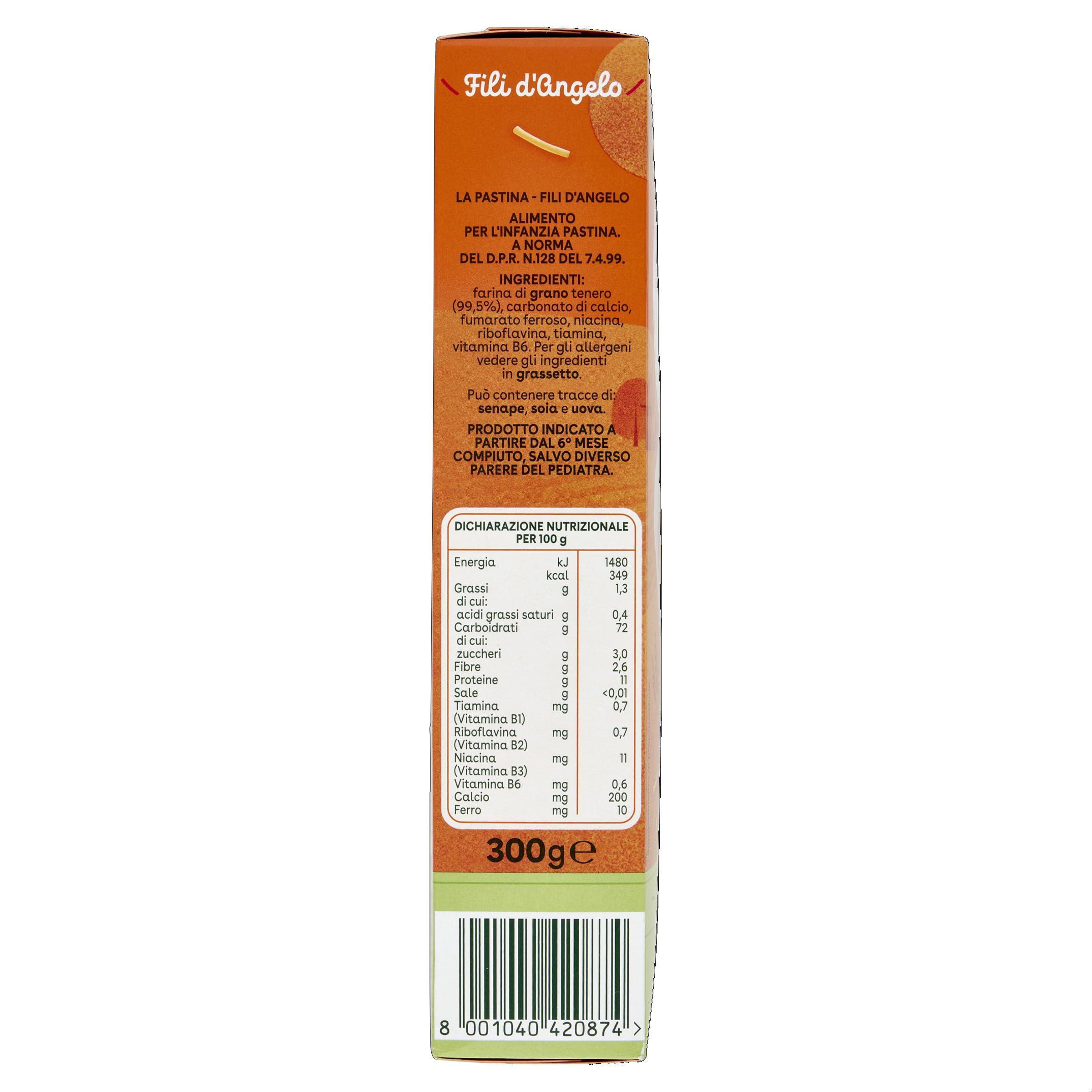 Plasmon Pastina Fili d'Angelo 12x300g, da 6 Mesi