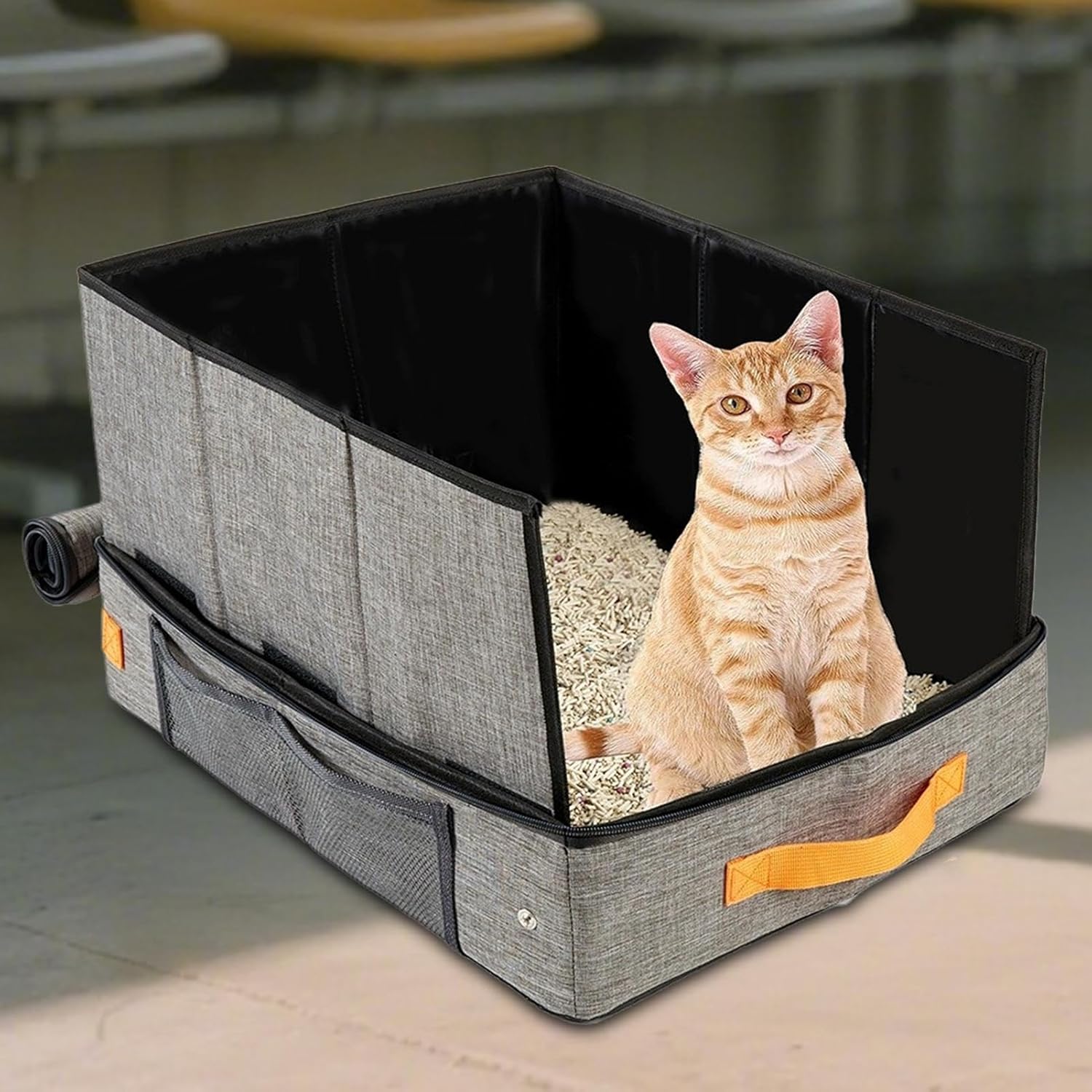 Portable Litter Box for Cats | Leakproof Cat Box with Zipper - Travel Pet Poop Container for Road Trips Apartment Outdoor Camping Toy Treats Housebreaking Indoor Car Hotel