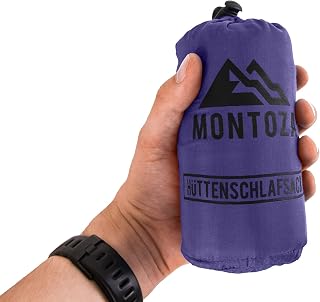 montoza Saco de dormir para cabaña, ultraligero, 170 g, azul, rojo y verde, con forro de seda y algodón, saco de dormir de viaje ligero, fino, cálido