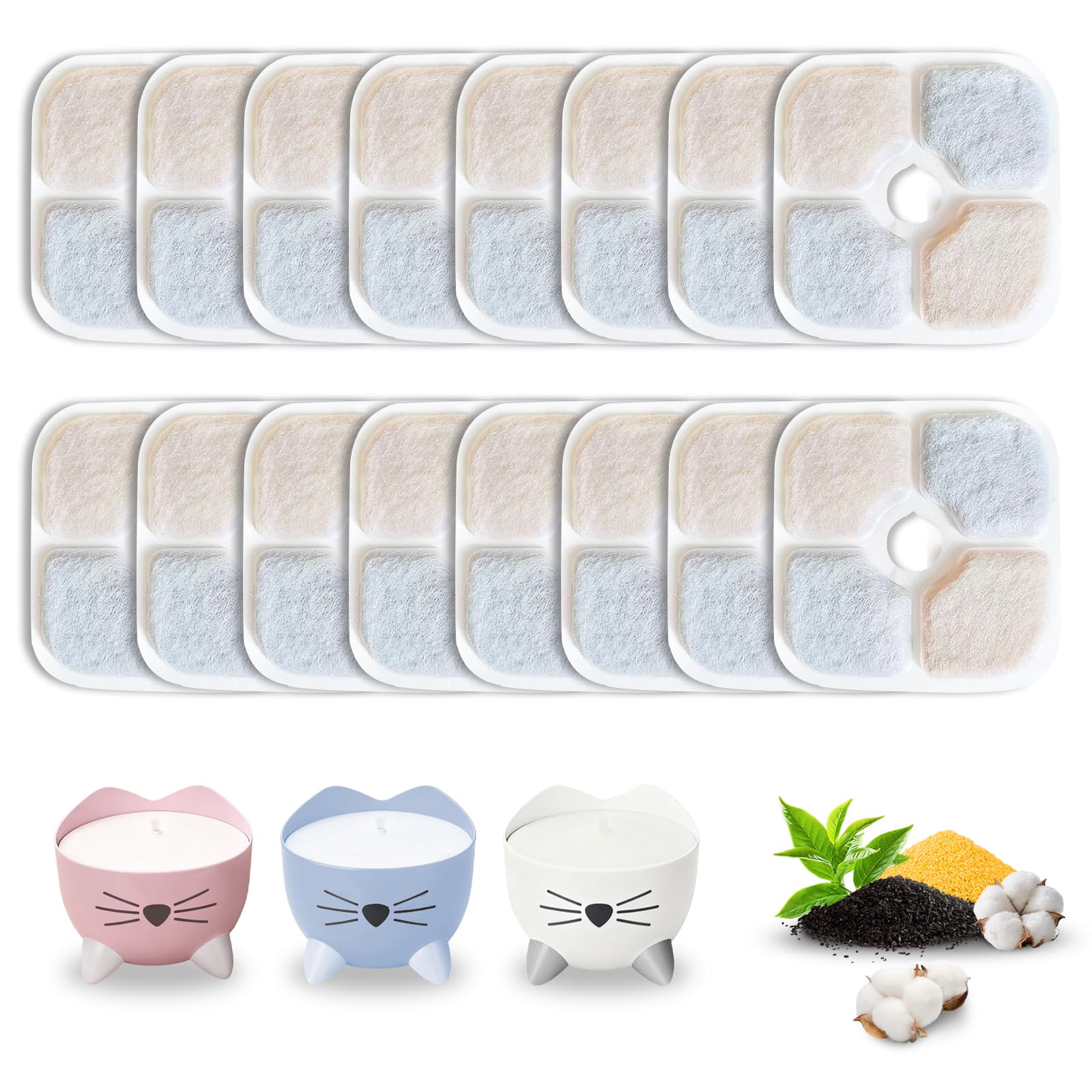 16-Pack Cat Water Fountain Filters Compatible with Catit Pixi Water Fountain Filter, Replacement Triple Action Water Filter Activated Carbon Filter