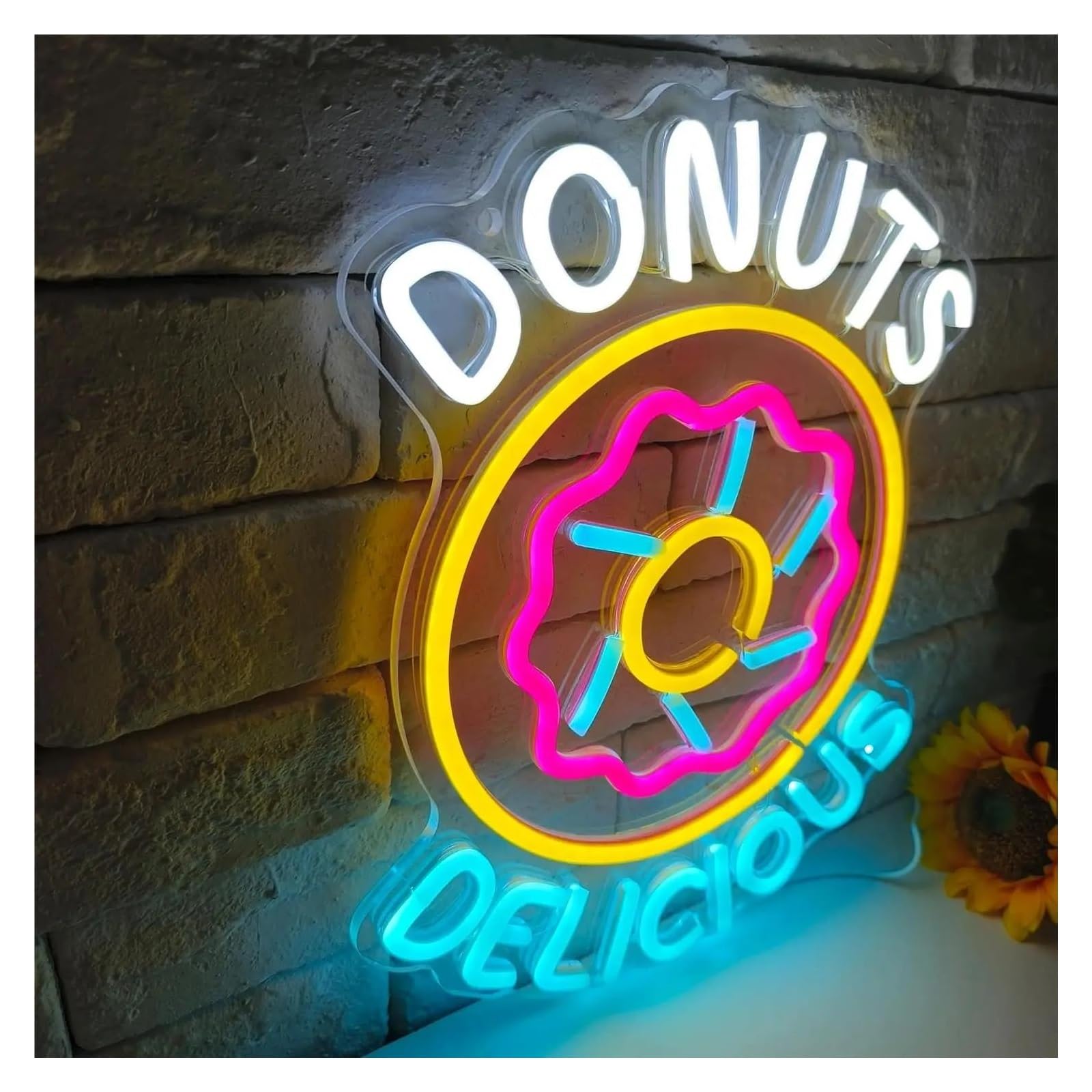 Luces de neón Letrero De Neón Deliciosos Donuts, Luz De Neón, USB, Iluminado, Para Panadería, Tienda De Dulces, Decoración 27.5x34cm