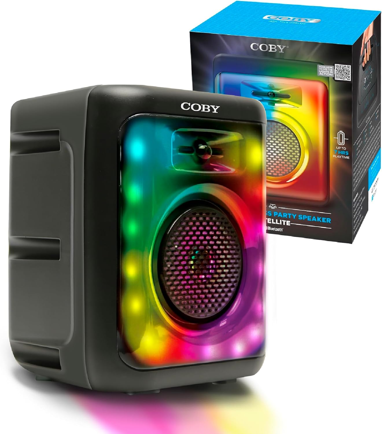 COBY Light-Up Portable True Wireless Speaker with its retail box