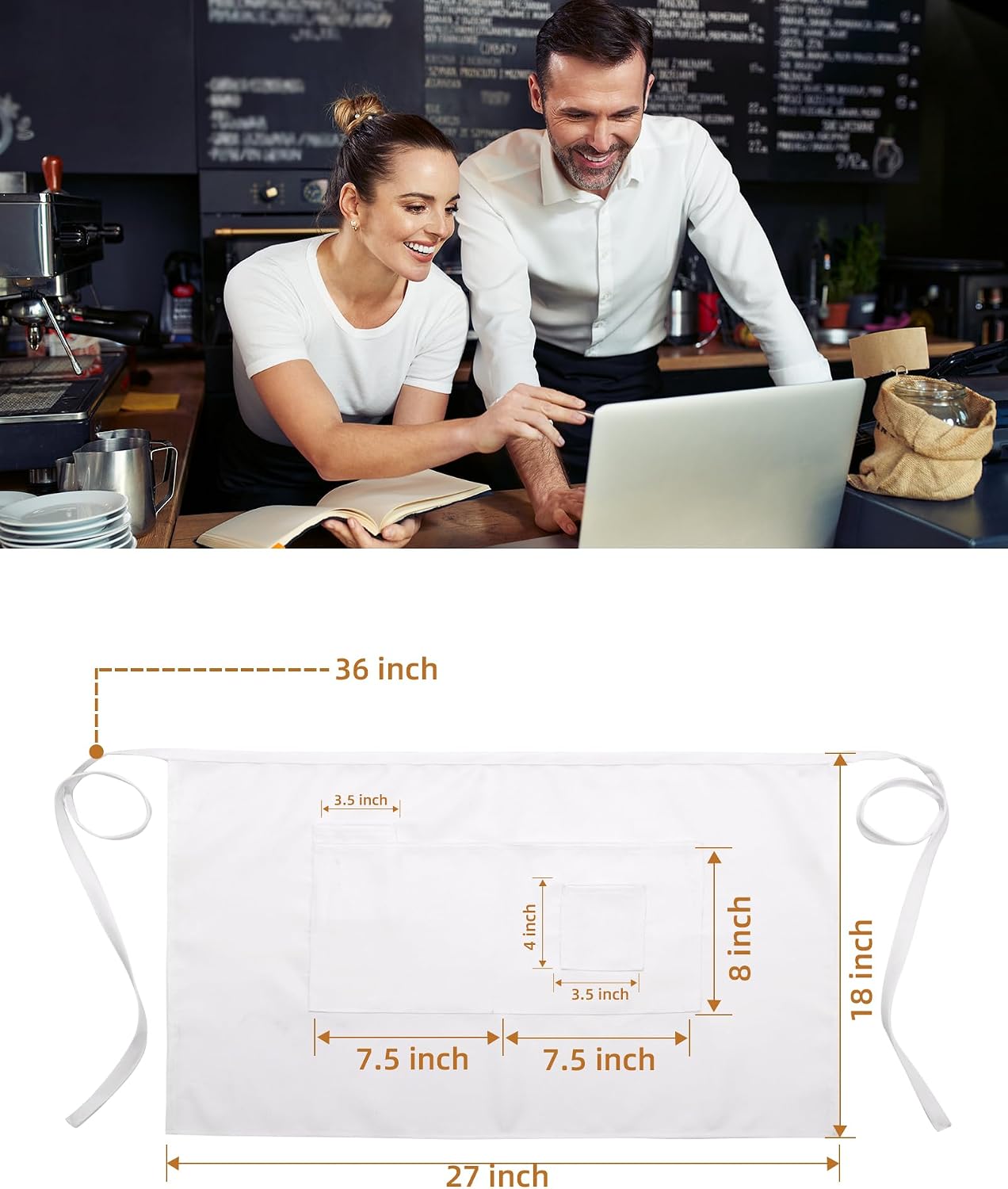 Xeoxarel Unisex Bistro Half Aprons with 4 Pockets, Waiter Waist Server Apron for Women and Man 27''X18''
