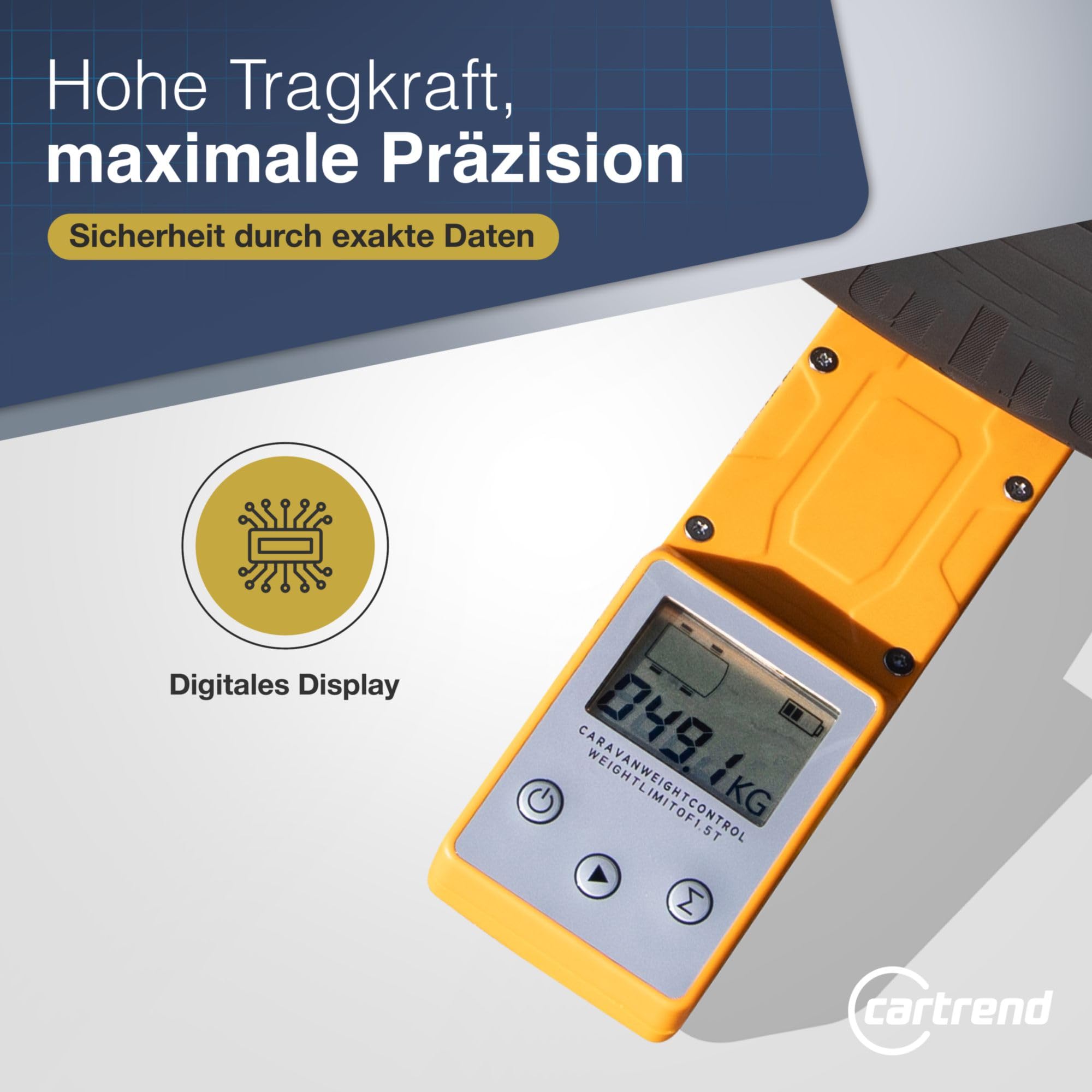cartrend Fahrzeugwaage | präzise Waage für PKW, Anhänger, Wohnmobile | 1500 kg pro Rad | sicher & zuverlässig | mit DREI Wiegeprogrammen & digitaler Anzeige | tragbar & wiederaufladbar | orange