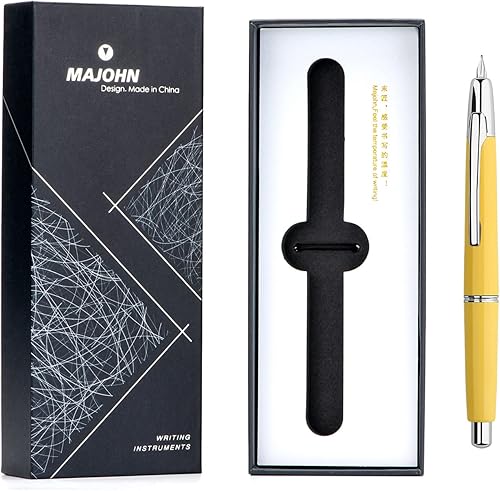 Vista 38 de Majohn - Pluma estilográfica de prensa A2, punta extrafina con caja, bolígrafo retráctil de tinta de resina azul con convertidor de escritura Azul