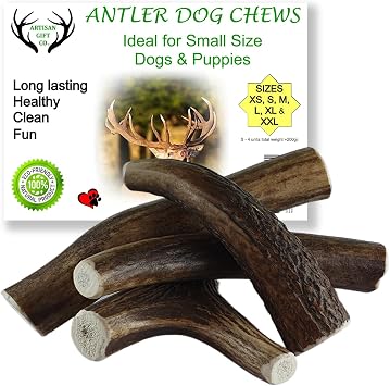 Naturally Shed 100% Natural Premium Deer Antler Chew for Dogs - minimum pack weight 200g S - 4 Units