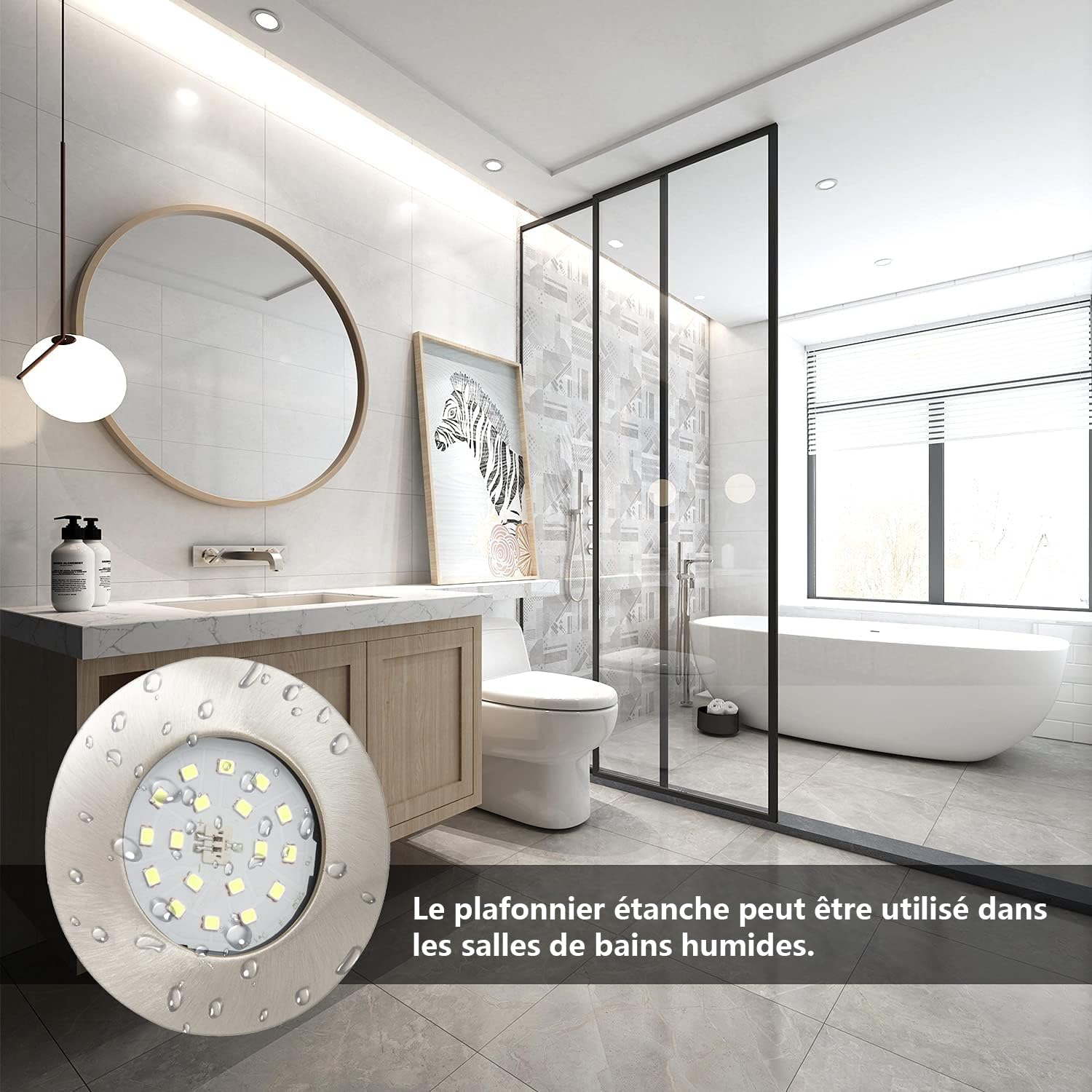 Lot de 6 spots LED encastrables ultra plats IP44 5 W ronds en nickel 500 lm Blanc froid 6000 K 230 V