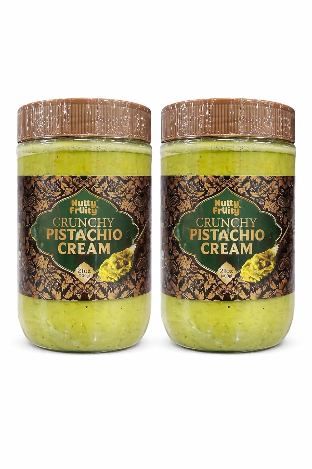 Crunchy Pistachio Cream 21 oz (600g) Each – Nutty & Fruity Dubai Style Pistachio Spread with Crispy Kadayif – Gourmet Pistachio Dessert Cream – Pack of 2