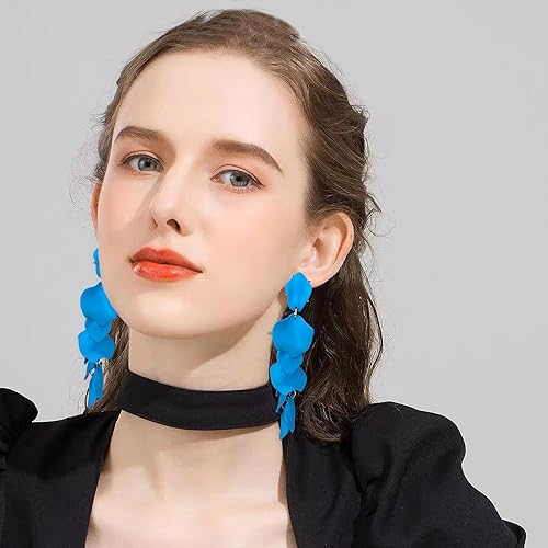 Miniatura 4 de Aretes largos de acrílico con pétalos de rosa, flores grandes y borlas florales para mujeres y niñas