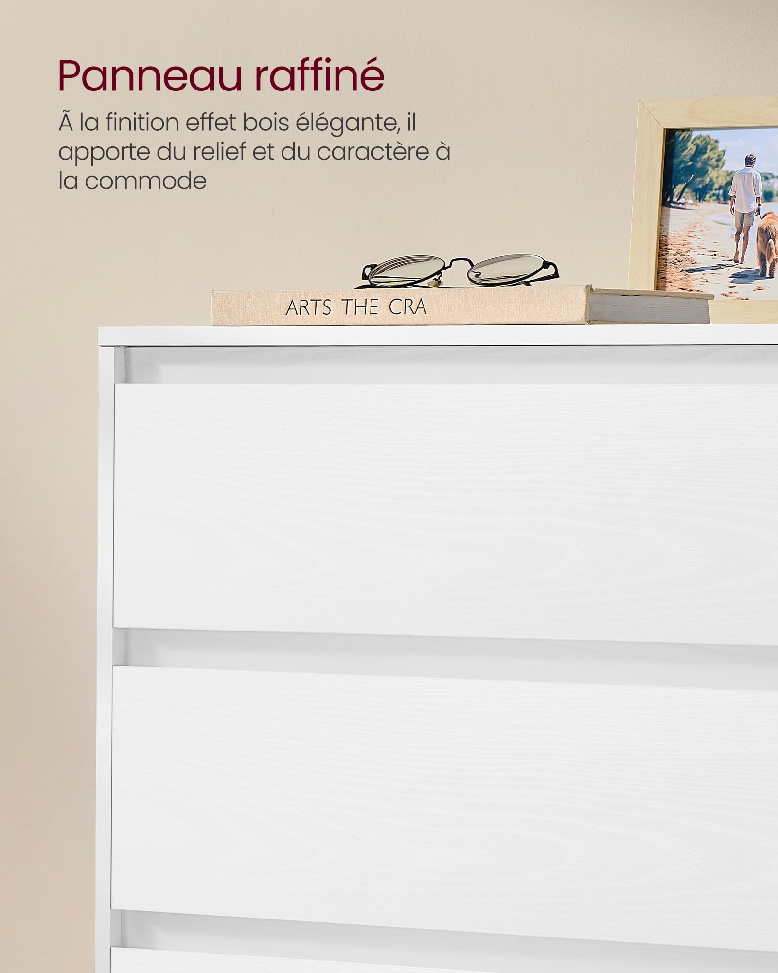 VASAGLE Kailyn Collection - Commode Chambre 5 Tiroirs, Armoire de Rangement, Meuble à Vêtements, 40 x 60 x 97,4 cm, Style Moderne, Blanc Neige LTS605WE01V1